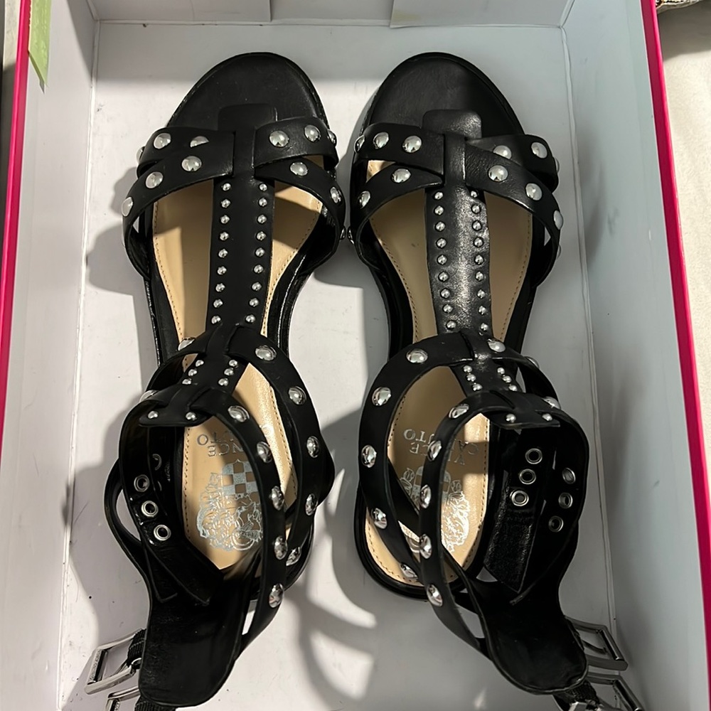 Black and silver hardware sandals